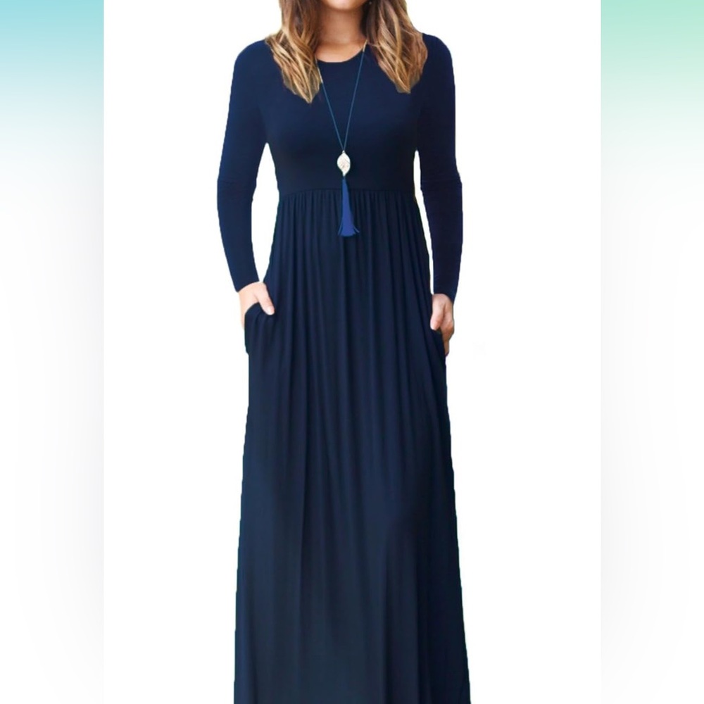 Blue long sleeve floor length maxi dress